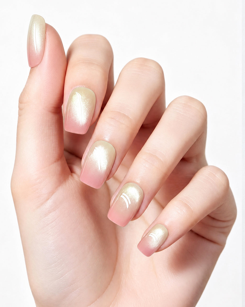 Gradient Guava | Handcrafted Blush Pink Ombre Cat-Eye Press-On Nails