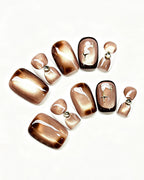 Golden Mocha Cat-Eye Press-On Nails | Handcrafted