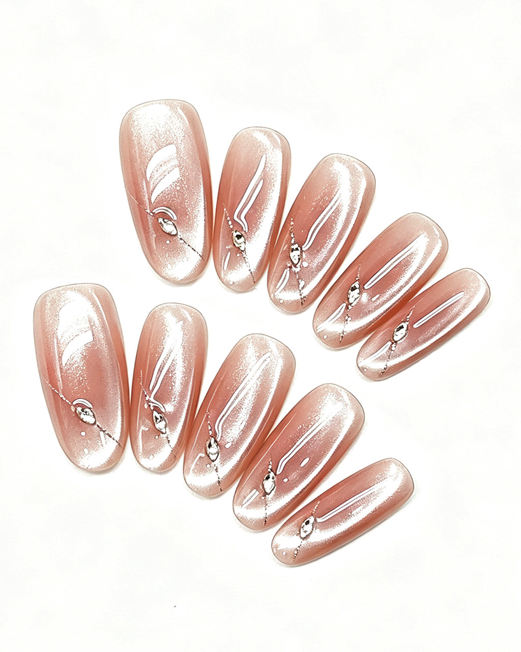 Nude Pink Shimmer Crystal Nails | Handcrafted