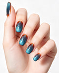 Deep Ocean | Handcrafted Ocean Blue Cat-Eye & Amber Border Press-On Nails