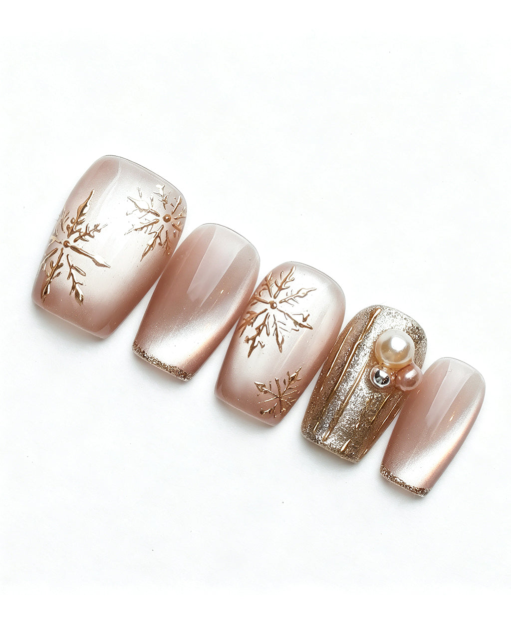 Champagne Gold Cat Eye Press On Nails - Starburst Fireworks