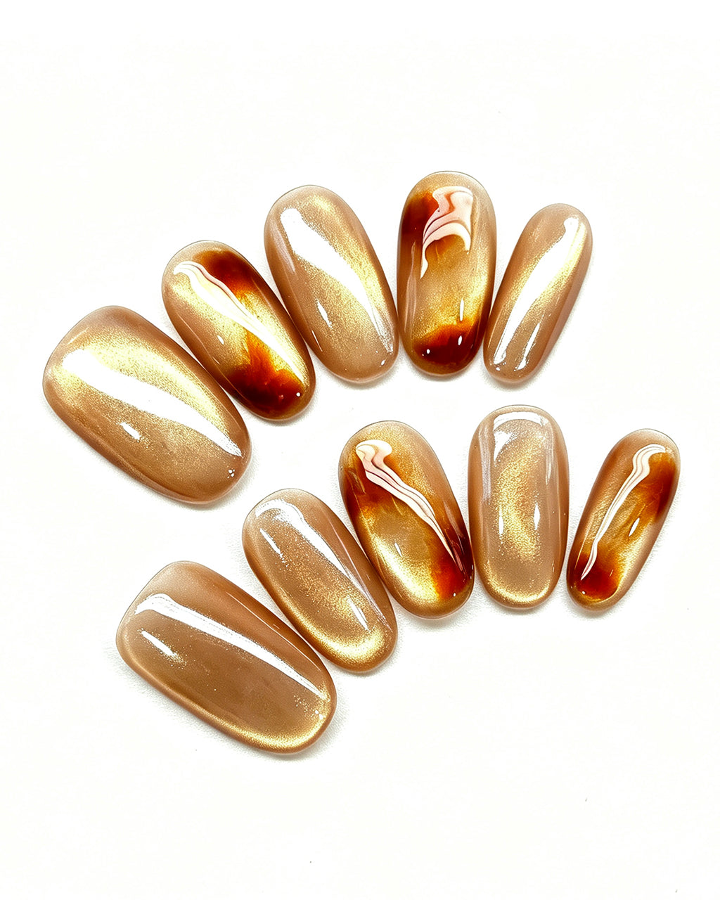 Golden Amber | Handcrafted Honey Cat-Eye & Tortoiseshell Press-On Nails