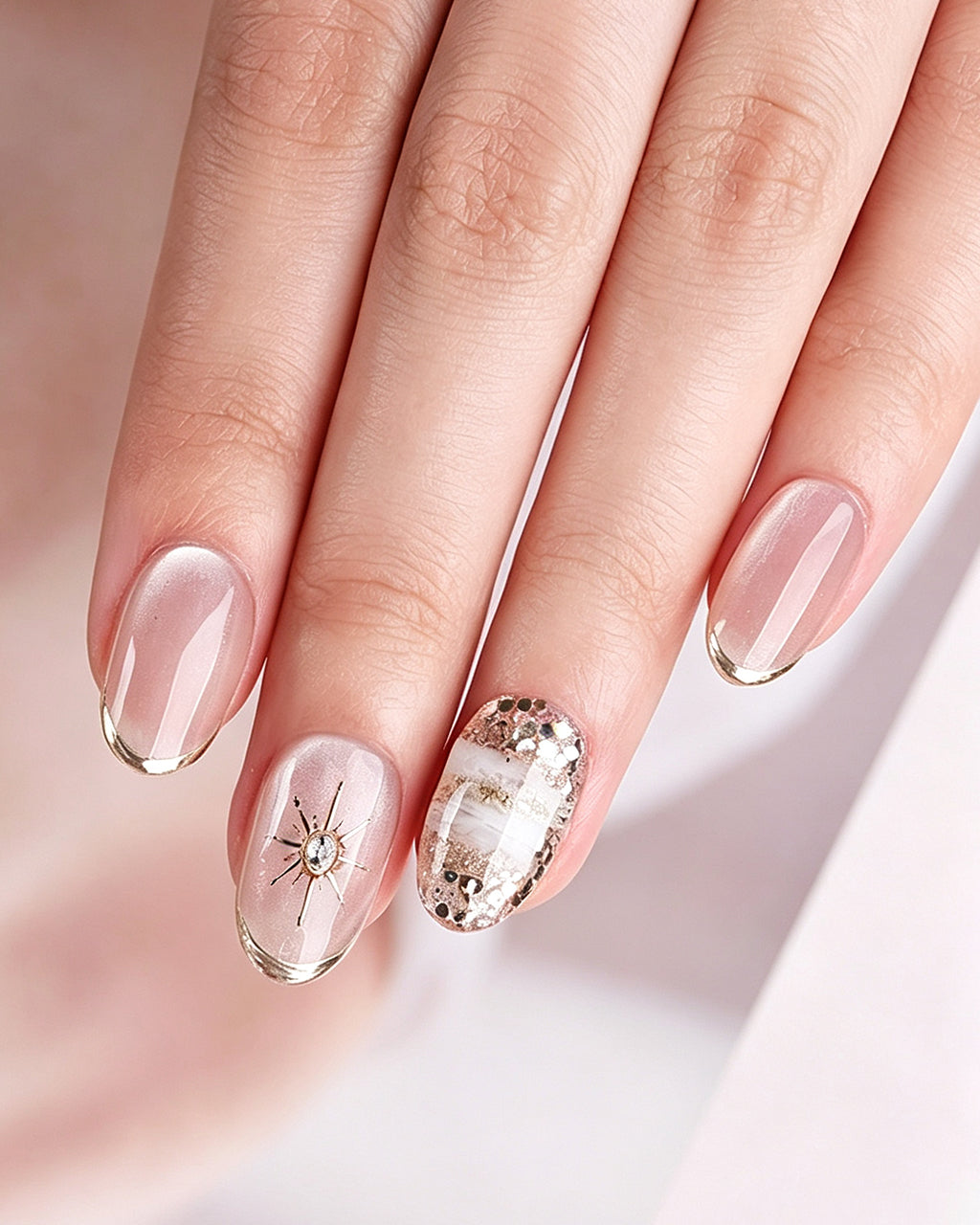 Star Trail | 100% Handcrafted Metallic French & Starburst Press-On Nails