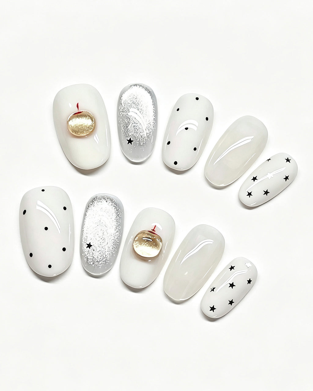 Peachy Diary | Handcrafted Milky Polka Dot & 3D Peach Press-On Nails