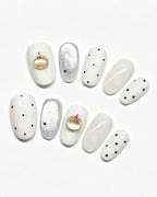 Peachy Diary | Handcrafted Milky Polka Dot & 3D Peach Press-On Nails