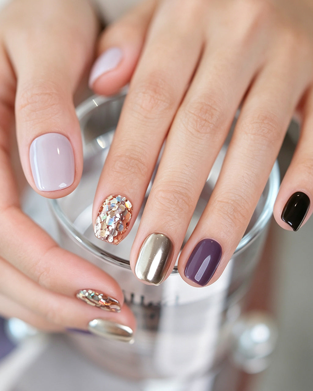 Gilded Warm Brown & Mirror Gold Handmade Press-On Nails