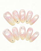 Soft Peach Blush Crystal Press-On Nails | Handcrafted