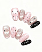Parisian Girl | Pink & Black Polka Dot Handmade Press-On Nails