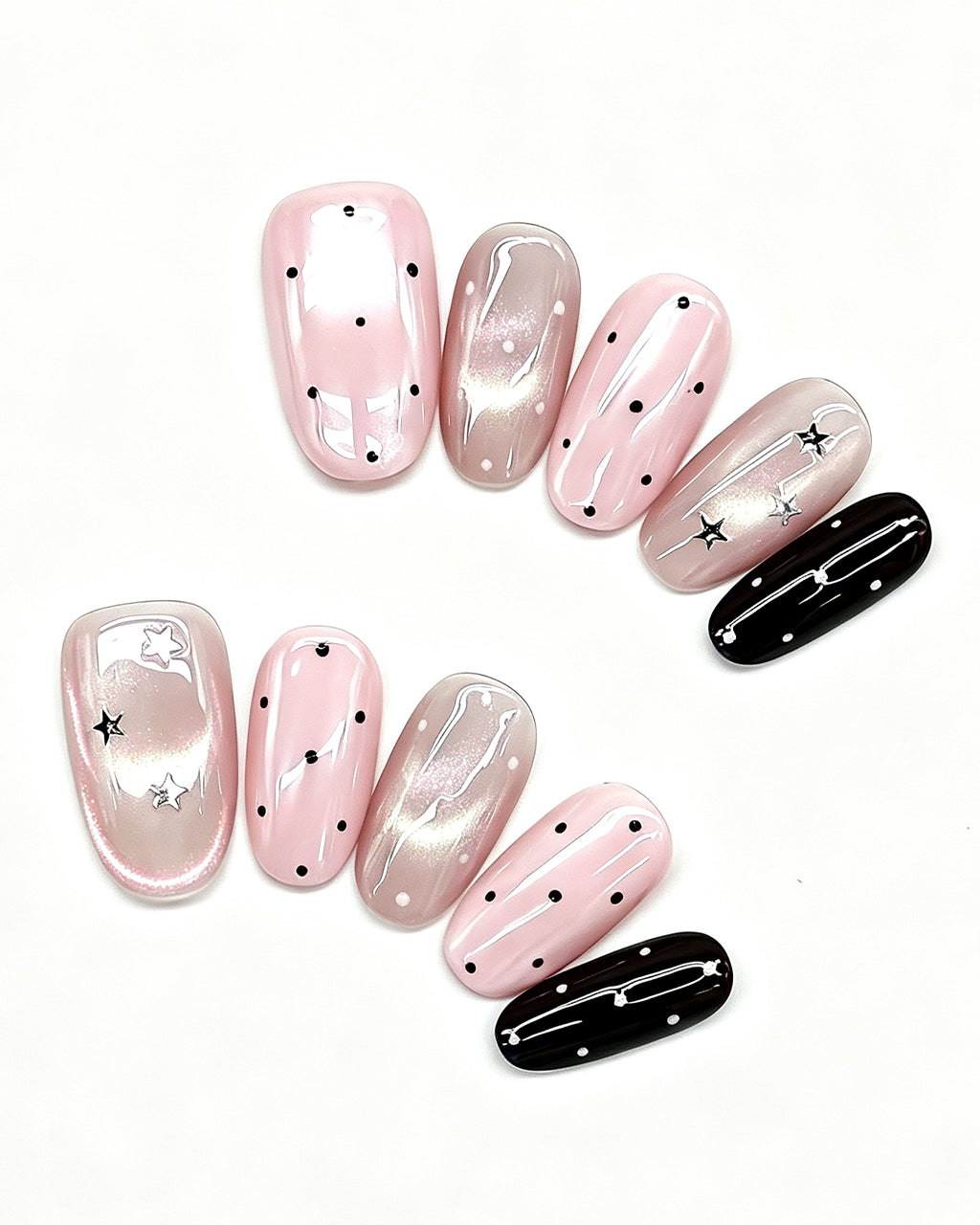 Parisian Girl | Pink & Black Polka Dot Handmade Press-On Nails