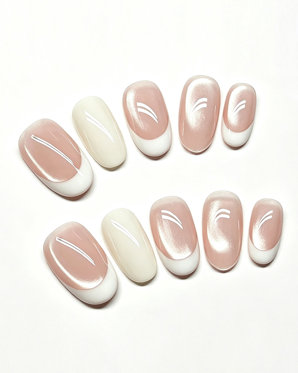 Cloud White | Handcrafted Sheer Cat-Eye & White French Press-On Nails