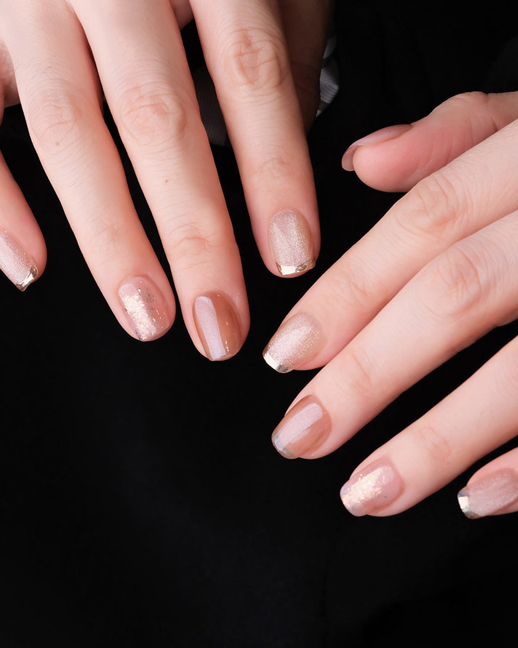 Blossom Peach | Nude Pink Cat Eye & Gold Foil Press-On Nails