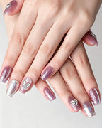 Lavender Lilac Cat Eye Press On Nails - Silver Heart Short Square Nails