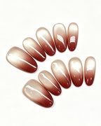 Wine Red Gradient Cat-Eye Nails | Handcrafted