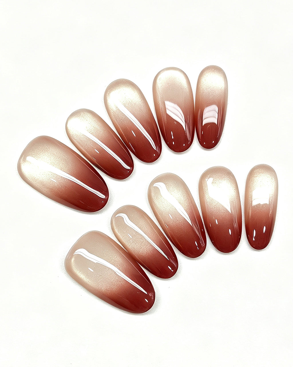 Wine Red Gradient Cat-Eye Nails | Handcrafted