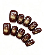 Black Cherry Cat-Eye | Handcrafted Deep Burgundy Magnetic Press-On Nails