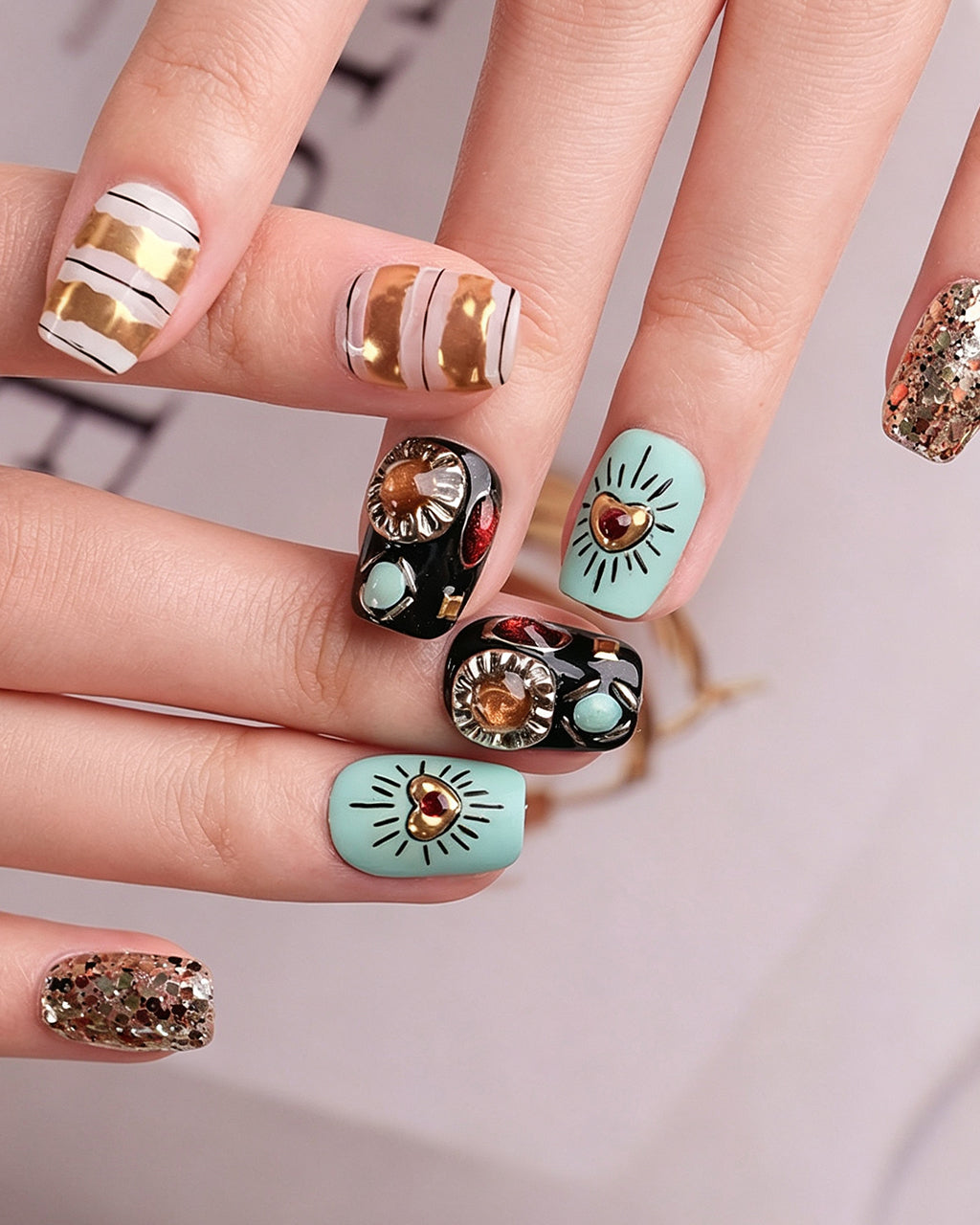 Singularity | Handcrafted Surrealist Melting Clock & Baroque Press-On Nails