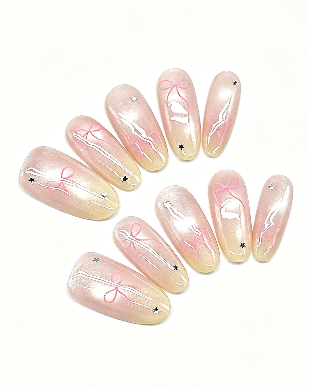 Soft Peach Blush Crystal Press-On Nails | Handcrafted