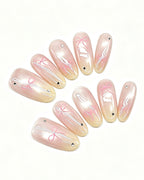 Soft Peach Blush Crystal Press-On Nails | Handcrafted