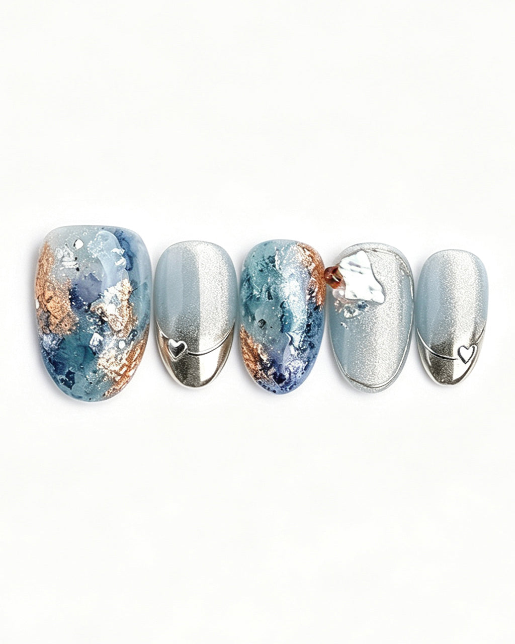 Dew Bubbles | Ice Blue Cat Eye & Chrome French Tip Press-On Nails