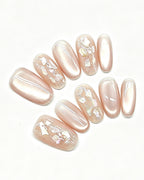 Ethereal Pearl | Iridescent Acetate Shell & Liquid Metal Press-On Nails
