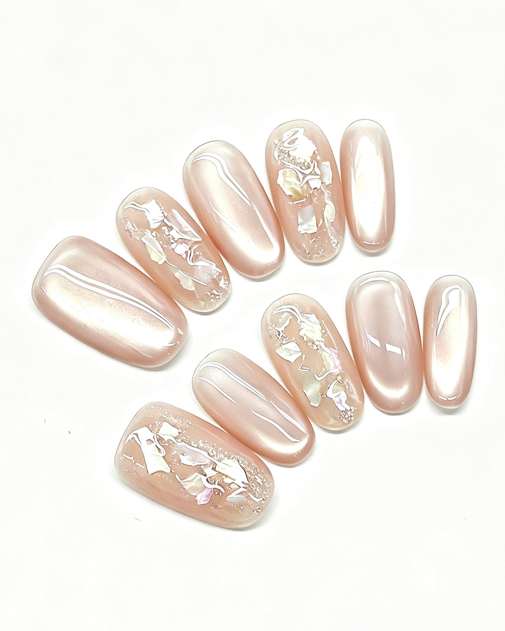 Ethereal Pearl | Iridescent Acetate Shell & Liquid Metal Press-On Nails
