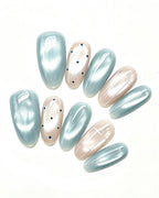 Seafoam Mint Cat-Eye Press-On Nails | Handcrafted