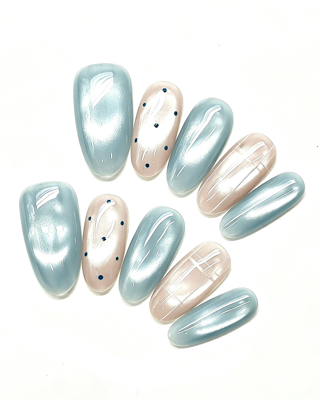 Seafoam Mint Cat-Eye Press-On Nails | Handcrafted
