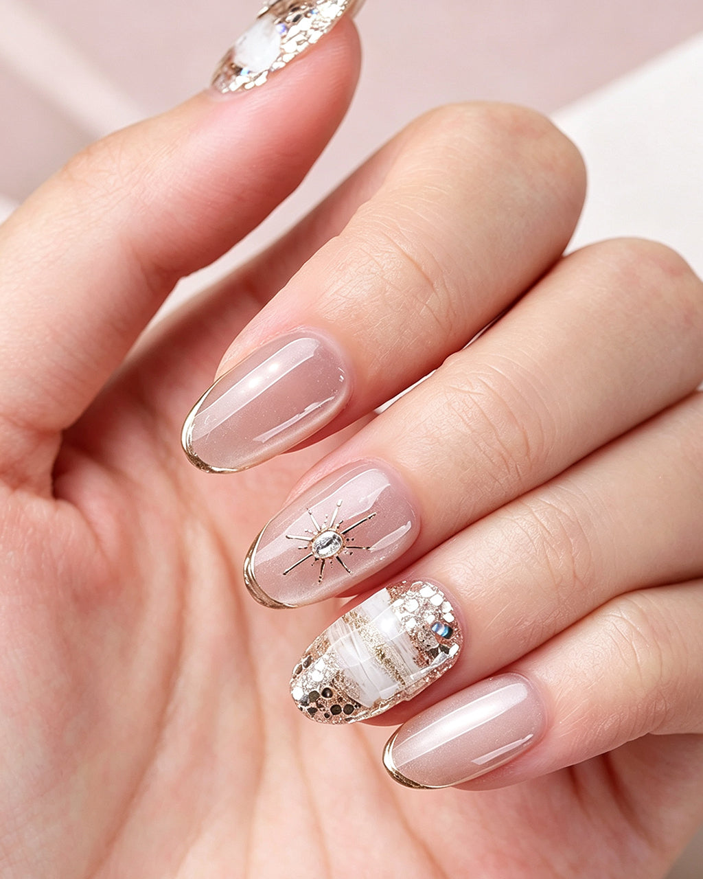 Star Trail | 100% Handcrafted Metallic French & Starburst Press-On Nails