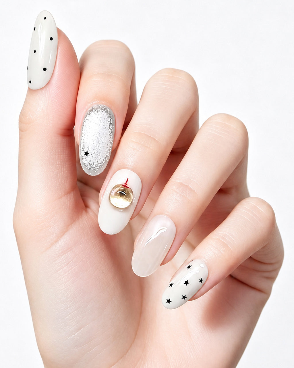 Peachy Diary | Handcrafted Milky Polka Dot & 3D Peach Press-On Nails