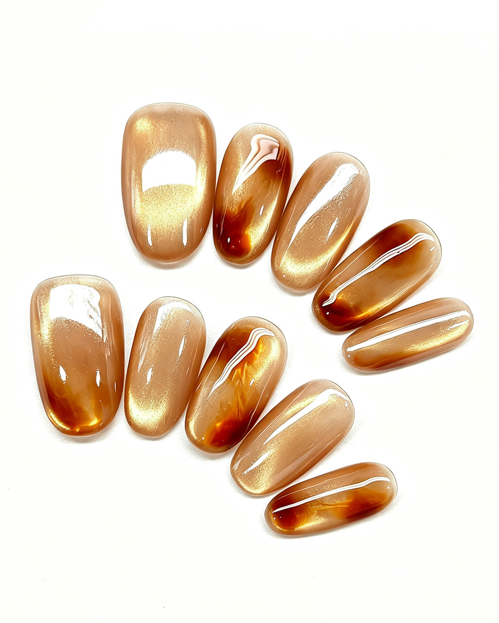 Golden Amber | Handcrafted Honey Cat-Eye & Tortoiseshell Press-On Nails