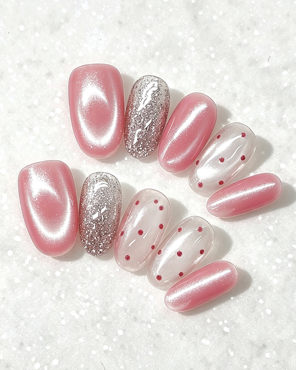 Cherry Pink Jelly Press-On Nails | Handcrafted Cat-Eye