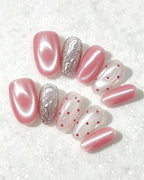 Cherry Pink Jelly Press-On Nails | Handcrafted Cat-Eye