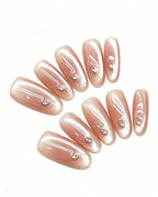 Nude Pink Shimmer Crystal Nails | Handcrafted