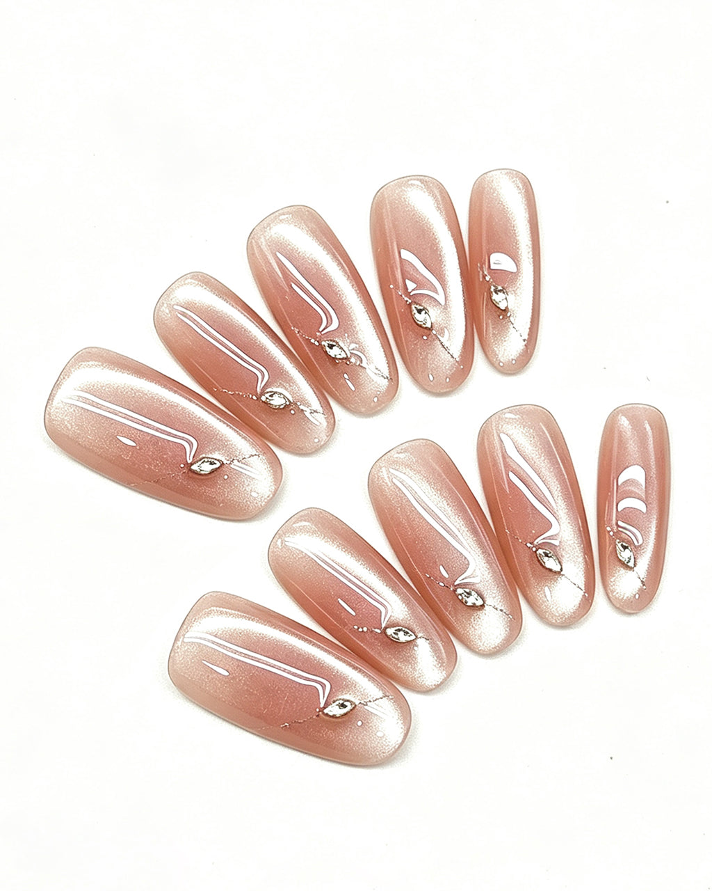 Nude Pink Shimmer Crystal Nails | Handcrafted