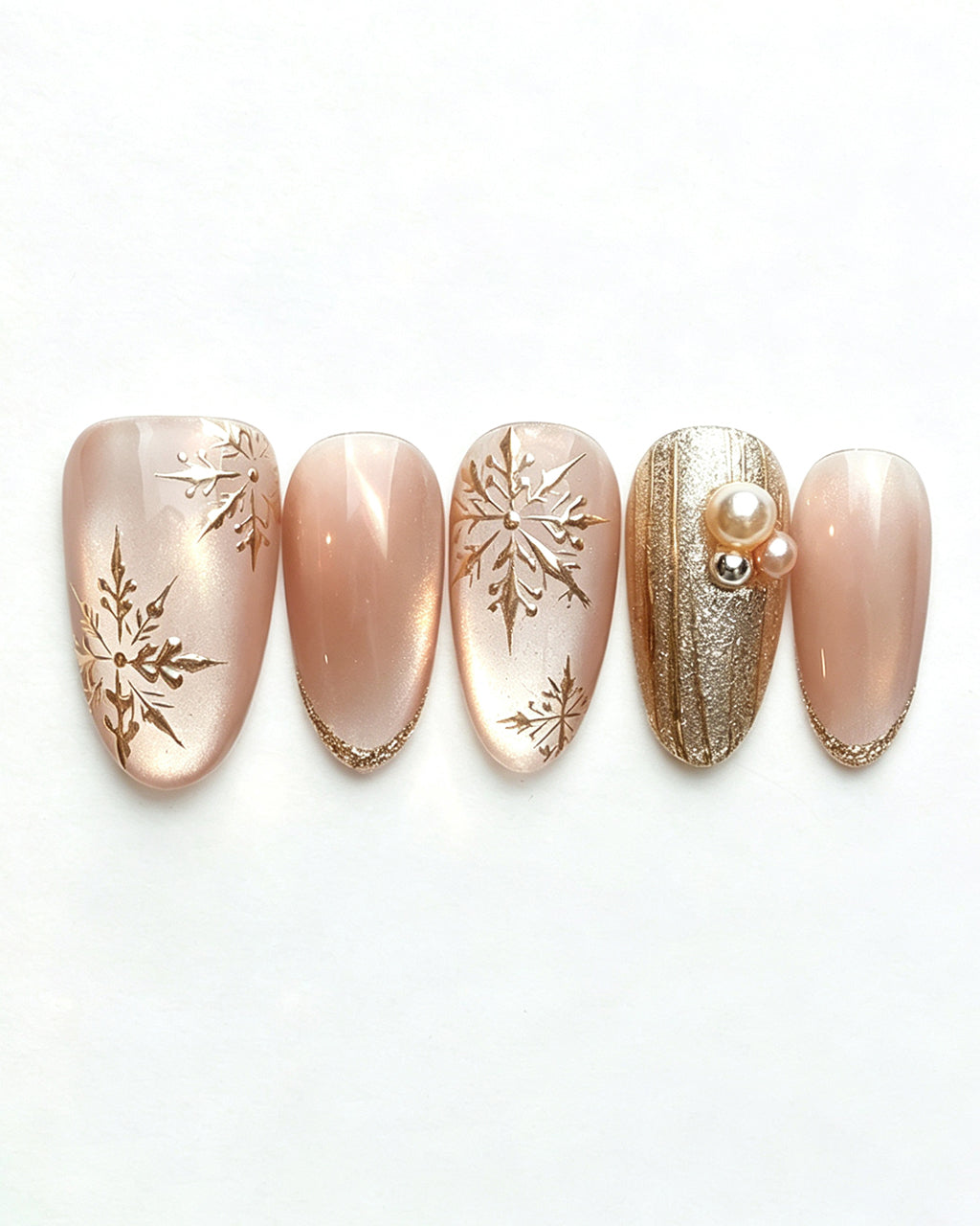 Champagne Gold Cat Eye Press On Nails - Starburst Fireworks