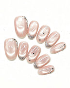 Handcrafted Celestial Stars & Nude Cat-Eye Press-On Nails