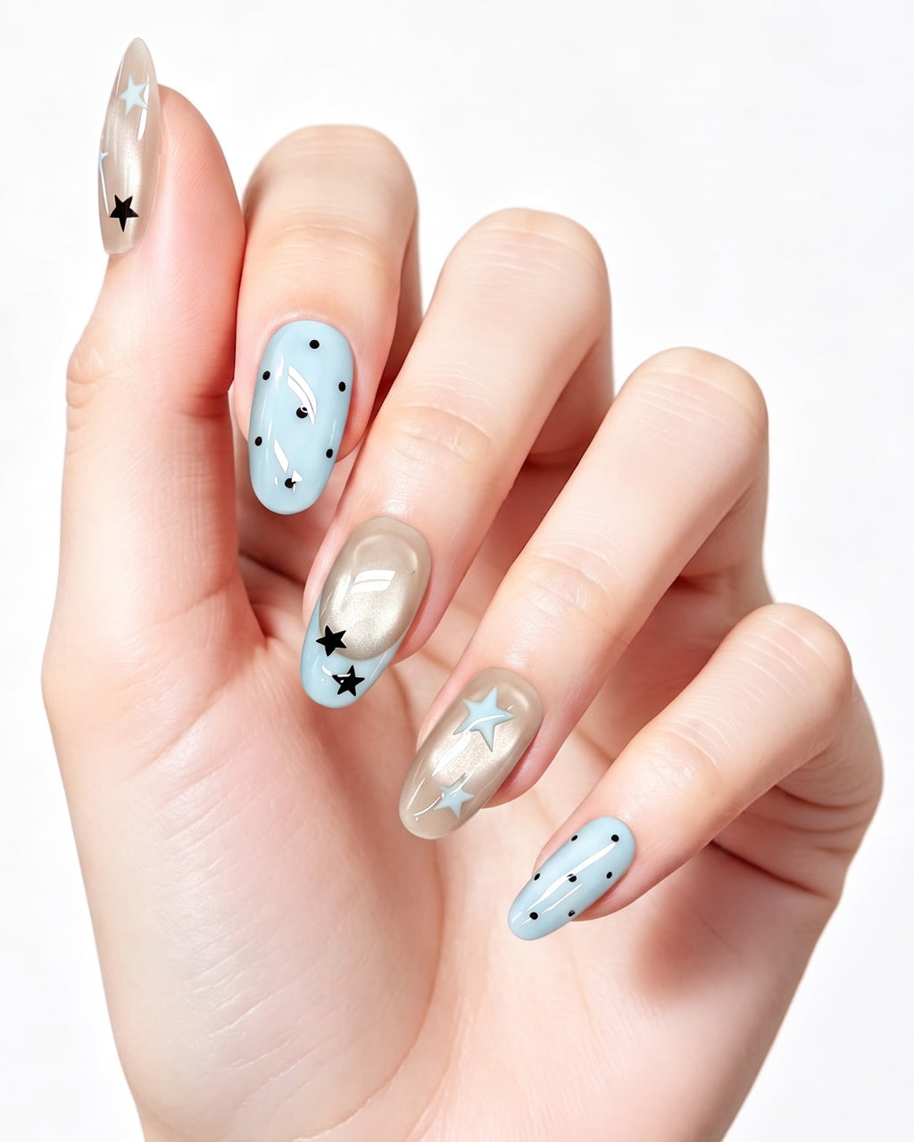 Pastel Blue Star French Press-On Nails | Handcrafted