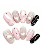 Parisian Girl | Pink & Black Polka Dot Handmade Press-On Nails