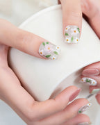 Jasmine Peach | Hand-Painted Floral & Cat Eye Press-On Nails