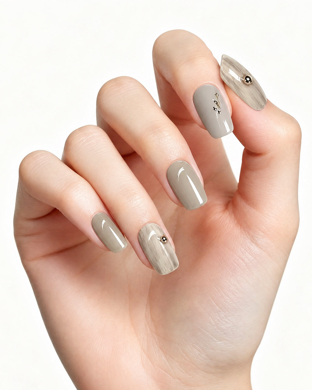 Minimalist Gray | Handcrafted Misty Taupe & Metallic Accent Press-On Nails