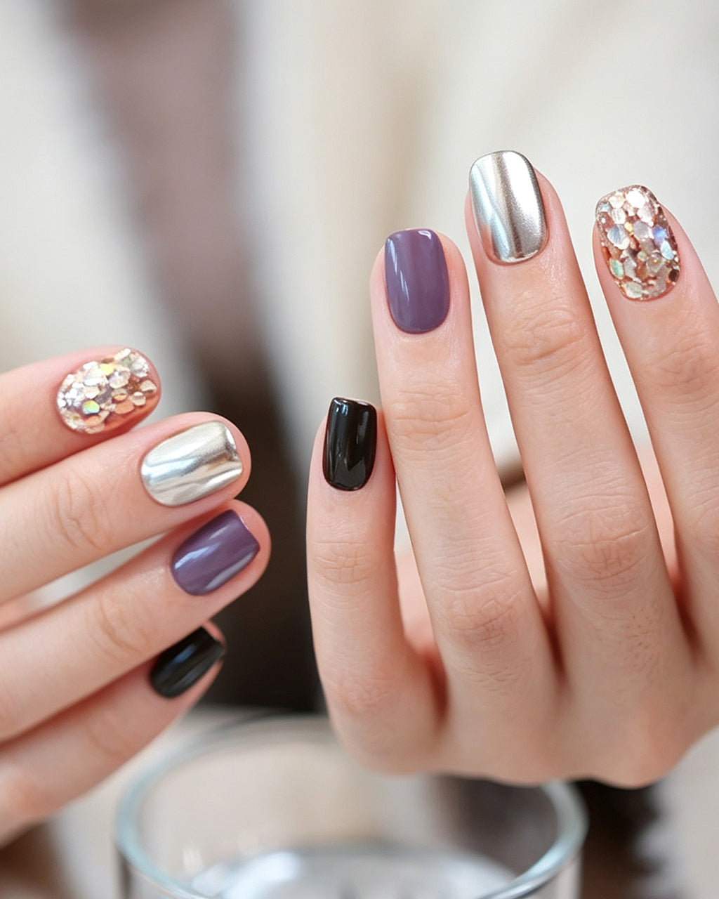 Gilded Warm Brown & Mirror Gold Handmade Press-On Nails