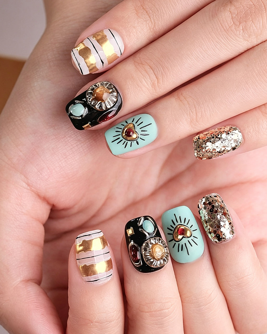 Singularity | Handcrafted Surrealist Melting Clock & Baroque Press-On Nails