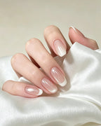Cloud White | Handcrafted Sheer Cat-Eye & White French Press-On Nails