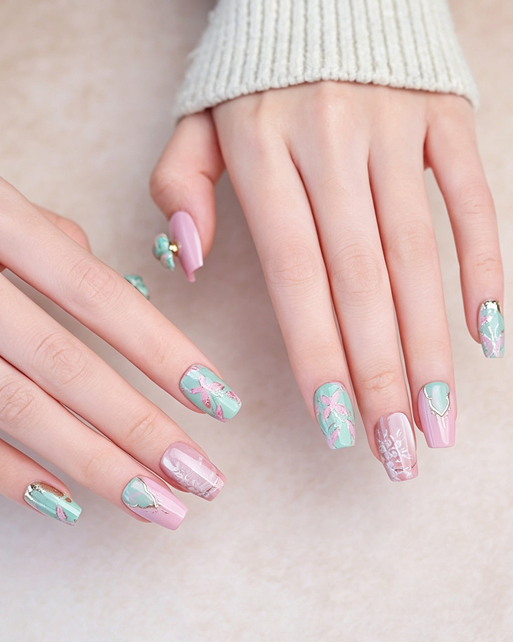 Blessing & Prosperity | Handcrafted Spinning Jade Gourd & Butterfly Press-On Nails