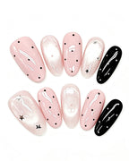 Parisian Girl | Pink & Black Polka Dot Handmade Press-On Nails