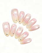 Soft Peach Blush Crystal Press-On Nails | Handcrafted