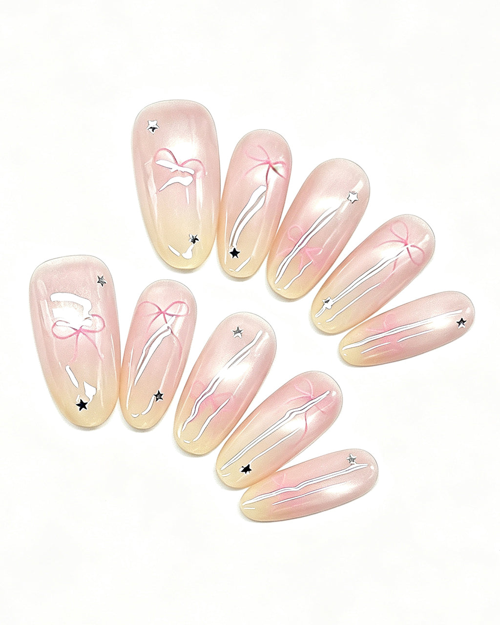 Soft Peach Blush Crystal Press-On Nails | Handcrafted