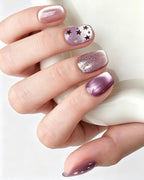 Dusty Rose Cat Eye Press On Nails - Black Starburst Short Square Nails