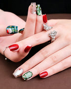 Christmas Press On Nails - Red & Green Festive Almond Nails with Snowflake Art