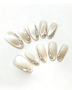 Silver Cat-Eye Crystal Chrome Nails | Handcrafted